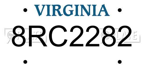 8RC2282 Virginia License Plate