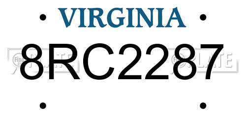 8RC2287 Virginia License Plate