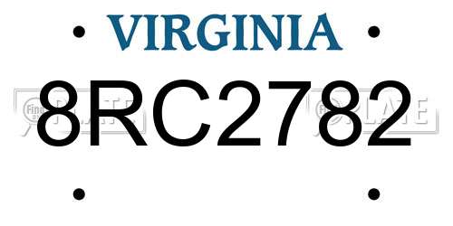 8RC2782 Virginia License Plate