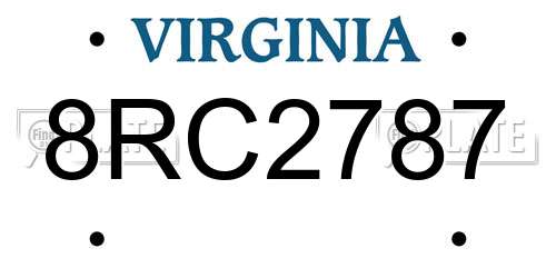 8RC2787 Virginia License Plate