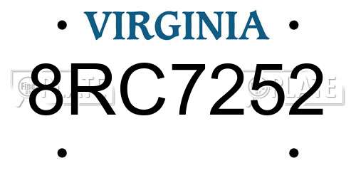 8RC7252 Virginia License Plate