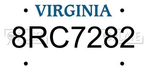 8RC7282 Virginia License Plate