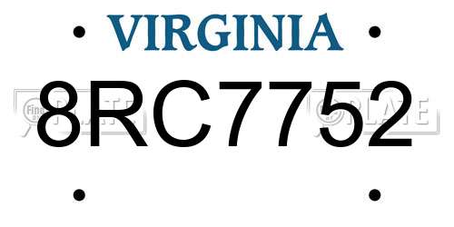 8RC7752 Virginia License Plate