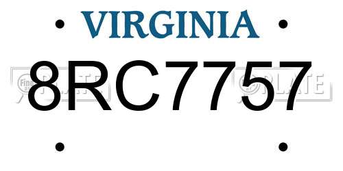 8RC7757 Virginia License Plate