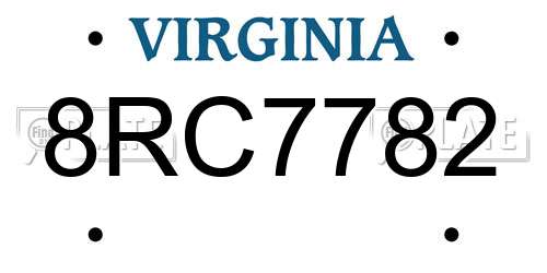 8RC7782 Virginia License Plate