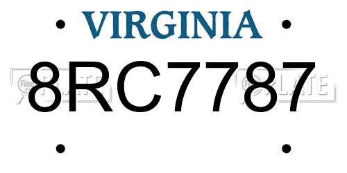 8RC7787 Virginia License Plate