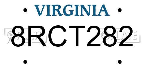 8RCT282 Virginia License Plate