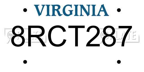 8RCT287 Virginia License Plate