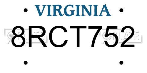 8RCT752 Virginia License Plate