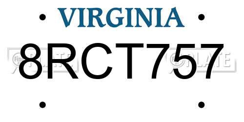 8RCT757 Virginia License Plate