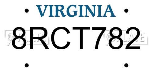 8RCT782 Virginia License Plate