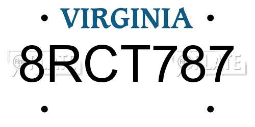 8RCT787 Virginia License Plate