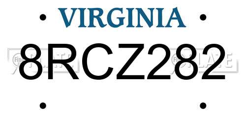 8RCZ282 Virginia License Plate