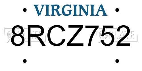 8RCZ752 Virginia License Plate