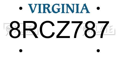 8RCZ787 Virginia License Plate