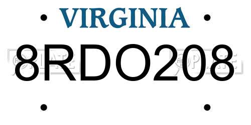 8RDO208 Virginia License Plate