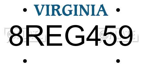 8REG459 Virginia License Plate