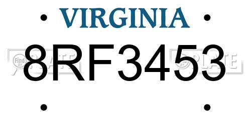 8RF3453 Virginia License Plate