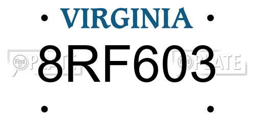 8RF603 Virginia License Plate