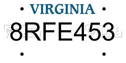 8RFE453 Virginia License Plate