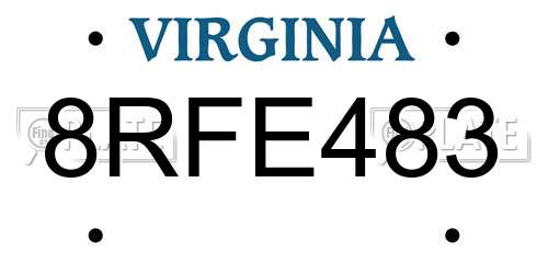 8RFE483 Virginia License Plate