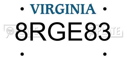 8RGE83 Virginia License Plate