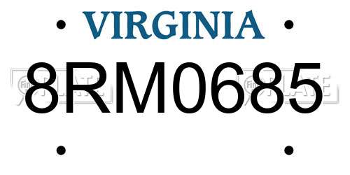 8RM0685 Virginia License Plate