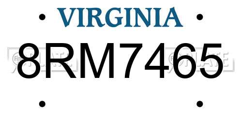 8RM7465 Virginia License Plate