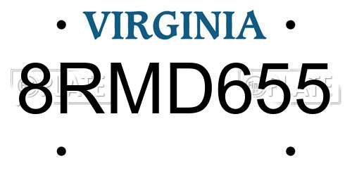 8RMD655 Virginia License Plate