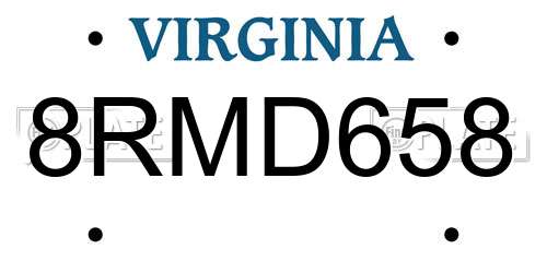 8RMD658 Virginia License Plate