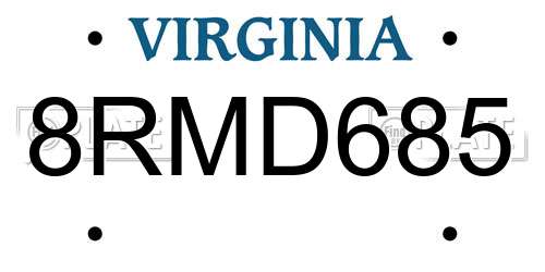 8RMD685 Virginia License Plate