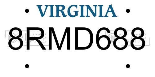 8RMD688 Virginia License Plate