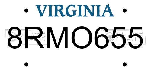 8RMO655 Virginia License Plate