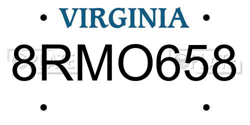 8RMO658 Virginia License Plate
