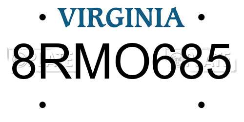 8RMO685 Virginia License Plate