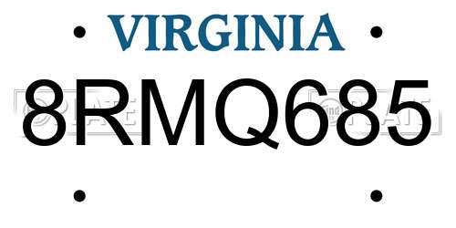8RMQ685 Virginia License Plate