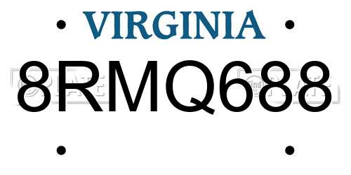 8RMQ688 Virginia License Plate