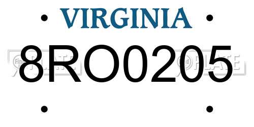 8RO0205 Virginia License Plate
