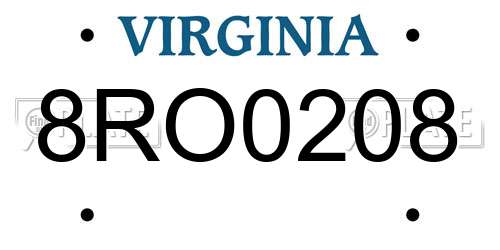 8RO0208 Virginia License Plate