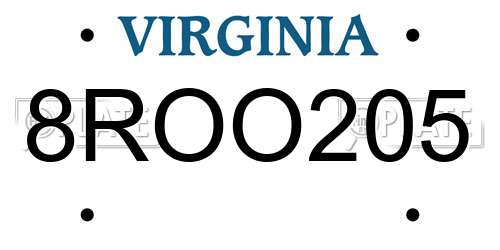 8ROO205 Virginia License Plate