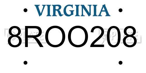 8ROO208 Virginia License Plate