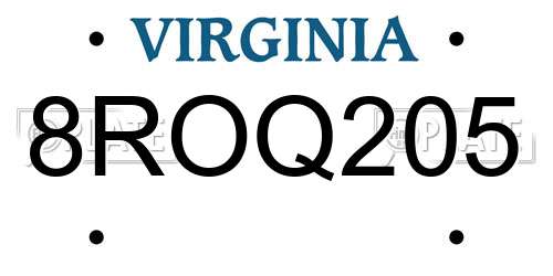 8ROQ205 Virginia License Plate