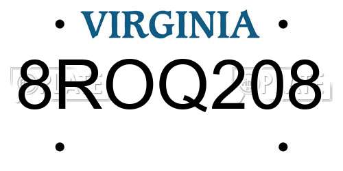 8ROQ208 Virginia License Plate