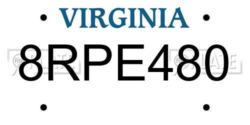 8RPE480 Virginia License Plate