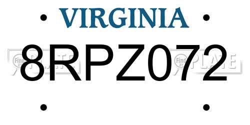 8RPZ072 Virginia License Plate