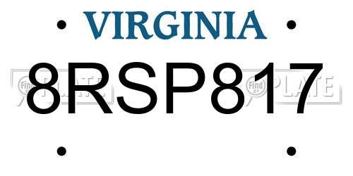 8RSP817 Virginia License Plate