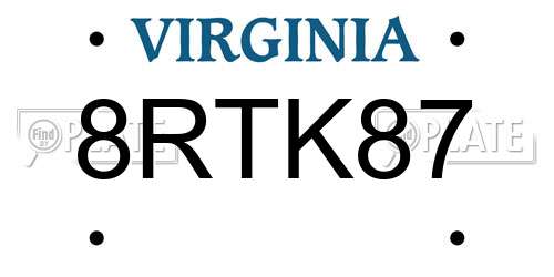 8RTK87 Virginia License Plate