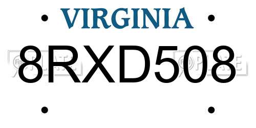 8RXD508 Virginia License Plate