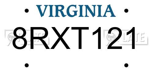 8RXT121 Virginia License Plate