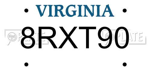 8RXT90 Virginia License Plate
